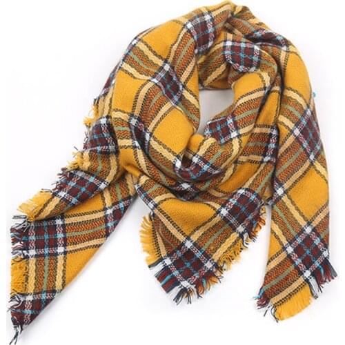 2017 Brand Scarfs Square Yellow Plaid Warm in Winter Acrylic Fashion Tassel Shawls For Women 140x140 free shipping