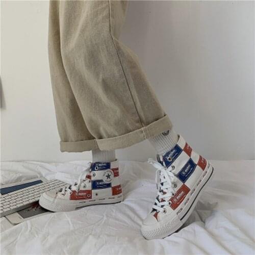 Canvas shoes womens high-top color matching wild 2021 spring and autumn new Korean fashion street style Hong Kong style boards