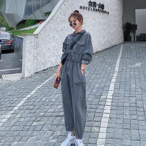Women 2021 Spring Autumn Fashion High Waist Denim Jumpsuit Female Retro Long Sleeve Loose Rompers Streetwear Jeans Overalls Y161