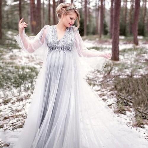 Beaded Princess Pregnant Wedding Dresses Long Sleeves Wedding Gowns Flower Appliques Vestido De Noiva Plus Size Bridal Dress