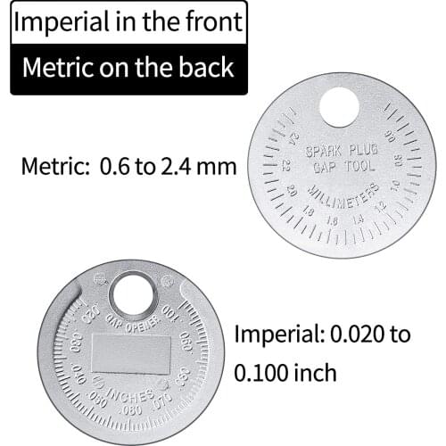 1 Pcs Coin-Type Spark Plug Gap Tool Scaled from 0.020 to 0.100 Inch Spark Plug Gap Gauge Measuring Tool