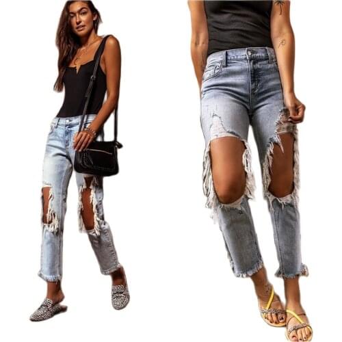 2021 New Retro Bleached Big Ripped Woman Jeans Fashion Boyfriend Jeans Street Casual Hipster Denim Pants S-2XL Top Quality
