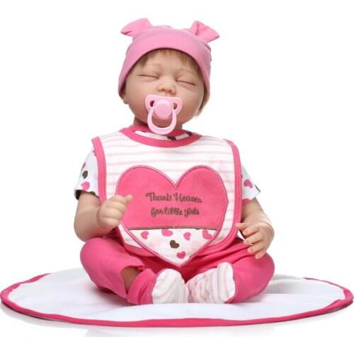22inch 55cm High Vinyl Reborn Baby Toy Doll pacifier+bottle bedtime playmate closed eyes doll toy kids Christmas Gift Present