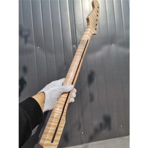 37# Tiger Flame Maple Guitar Neck 21 Fret 25.5inch Dark Yellow Pearl Dot Inlay DIY