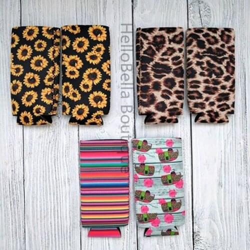 50Pcs Monogrammed Blank Slim Can Case Cheetah Neoprene Can Cooler Cover Cactus And Bull skull Bottle Holder Gift Cover