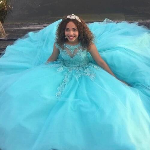 ANGELSBRIDEP Sheer-Neck Ball Gown Quinceanera Dresses For 15 Party Vintage Applique Floor-Length Princess Birthday Gowns HOT