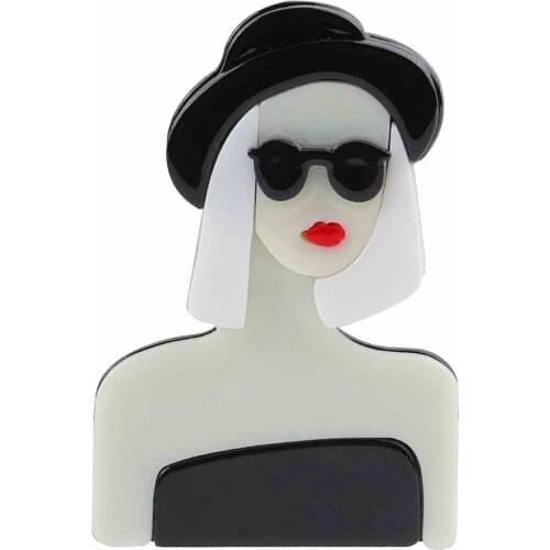 New Fashion Black Skirt Lady Brooches Pins For Women Creative Acrylic Cartoon Cute Figure Brooch Pins Lapel Party Jewelry Gifts