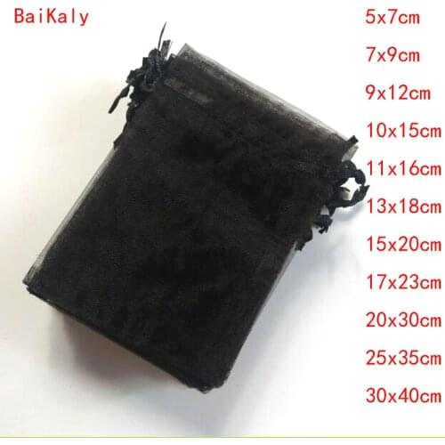 Household 100pcs Drawable Black Small / Big Organza Bags Favor Wedding Party Christmas Gift Bag Jewelry Packaging Bags Pouches