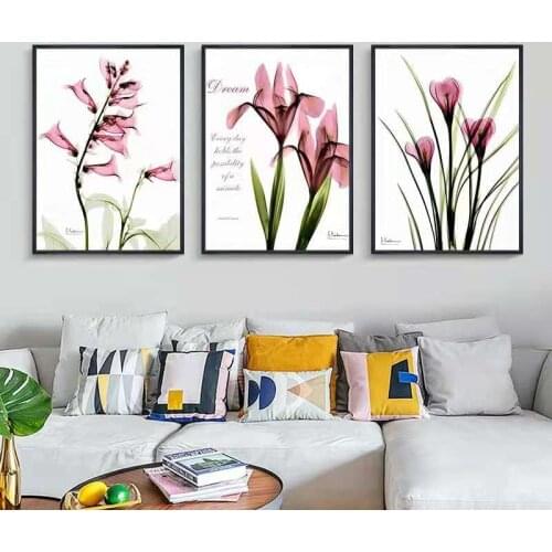 Living Room Decoration Paintings Modern Pastoral Murals Plants Pink Flowers Hanging Paintings Corridor Staircase Prints