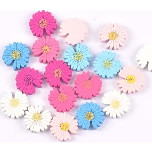 25pcs 21.5mm Multicolor Chrysanthemum Wood Craft Wooden Spacer Beads Pacifier Clip DIY Jewelry Making Bracelet Accessories m2238