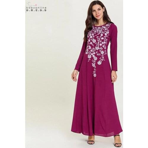 Middle East Burgundy Arabic Long Evening Dress A-line Dubai Evening Gown Long Sleeves Pattern Loose Robe de Soiree Abendkleider