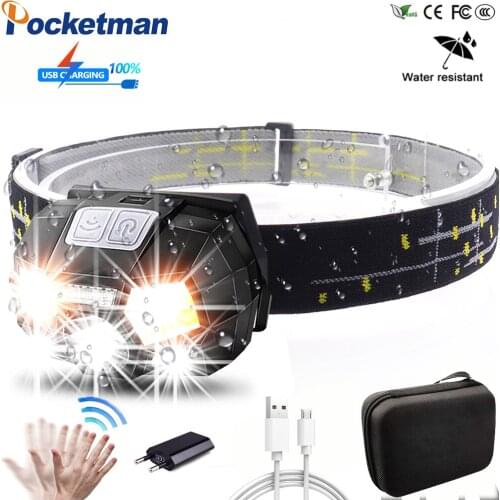 5000Lm Super Bright LED Headlamp Rechargeable Body Motion Sensor Headlight Camping Flashlight Head Light Torch Lamp With USB