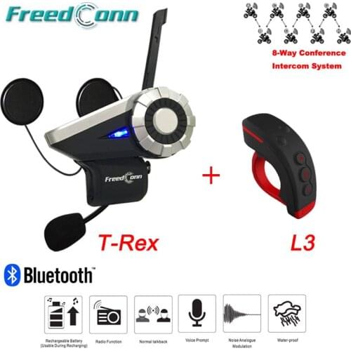 1500M 8 Riders Talking Group T-Rex Bluetooth Motorcycle Intercom BT Interphone FM Helmet Intercom Headset +L3 Remote Control
