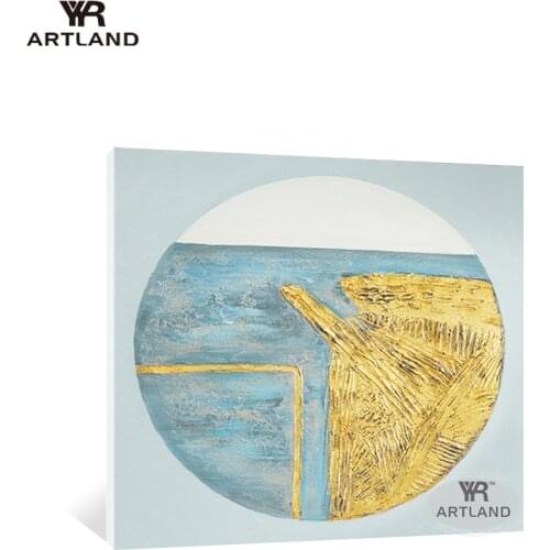 Hot sale Handmade oil painting on canvas circle abstarct yellow and blue landscape wall art picture for living room bedroom
