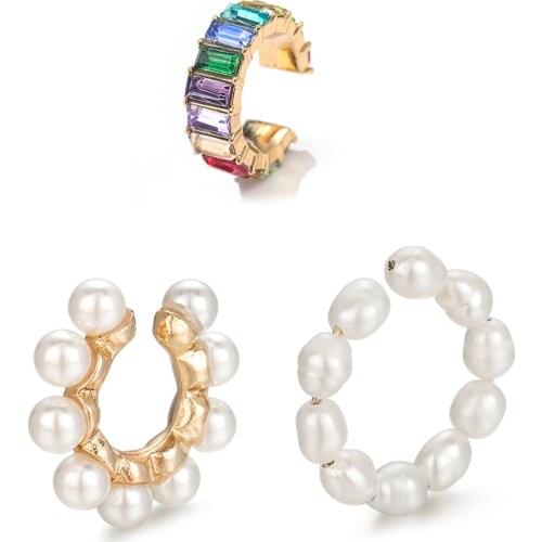 Fashion Rainbow Cz Ear Cuff for Women Girls Gold Alloy C-shape NO PIERCE Small Circle Stud Earring Bohemia Ethnic Party Jewelry