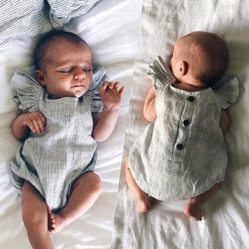 Newborn Infant Romper Toddler Baby Girl Boy Clothes Ruffle Jumpsuit Sleeveless Striped Outfits Summer Sunsuit 0-18M