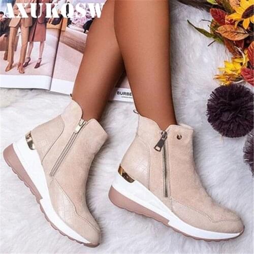 2021 Suede Zipper Women Shoes Fashion Casual Women Shoes Comfortable Zipper Sneakers Waterproof High Top Platform Running Shoes