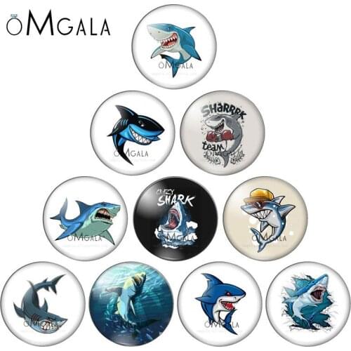 Cartoon Shark Sea Animals Drawings 10mm/12mm/14mm/16mm/18mm/20mm/25mm Round photo glass cabochon demo flat back Making findings
