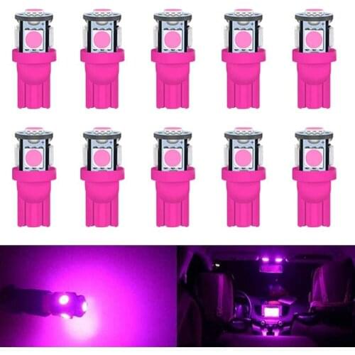 10pcs 194 T10 W5W 168 2825 158 501 5SMD Pink LED Bulb 12V Car RV Interior Dome Map Courtesy Trunk License Plate Dashboard Light