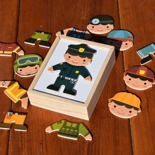 Magnets Profession Role Puzzles Educational Wooden Toys For Children Magnetic Montessori Materials Toys For Kids Birthday Gift