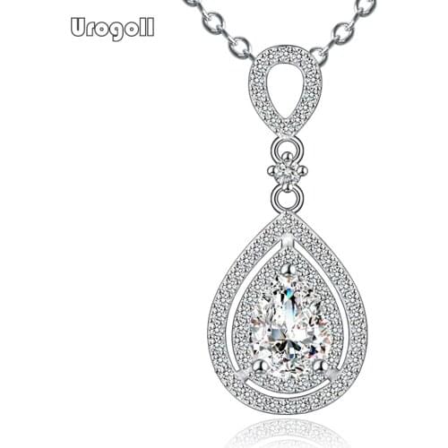 Trendy Ladies Wedding Jewelry 925 Sterling Silver With cubic zirconia Water Drop Pendant Necklaces For Women Jewelry Gifts