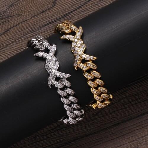 Fashion Brass Bracelet Hip hop Iced Out Zircon Cuban Chain Bracelet Mens Jewelry CZ Cuban Bracelet BB015