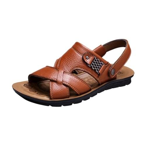 Mens Casual Shoes Fashion Sandals Summer Mens Leather Shoes Beach Breathable Home Slippers Flip-Flops