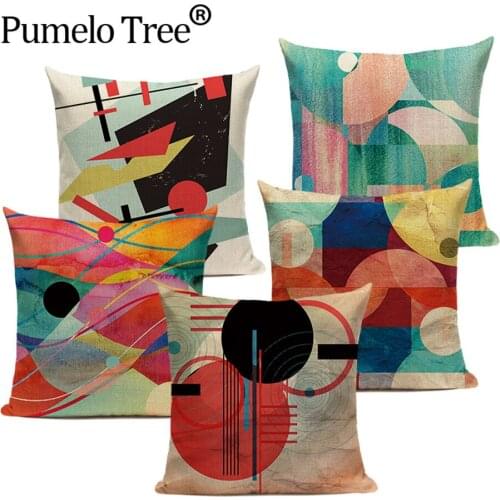 Abstract Circle Throw Pillow Case Shabby Chic Stitching Cushion Covers Colorful Geometric Decorative for Home Sofa Pillowcases