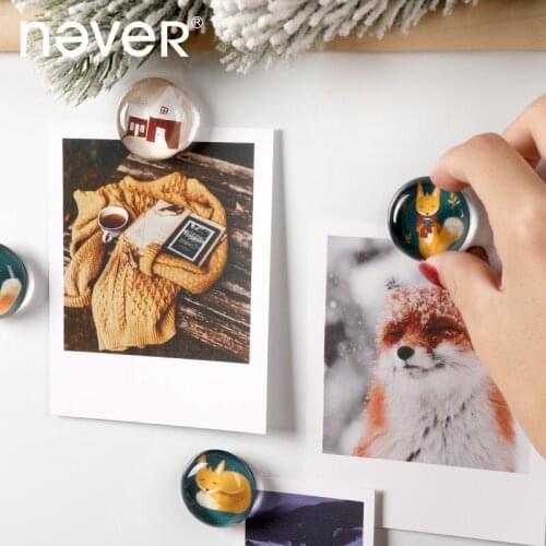 Never Warm 3D Glass Magnets Whiteboard Thumb Tacks Fridge Magnet Stickers Christmas Fox New Year Christmas home Decoration