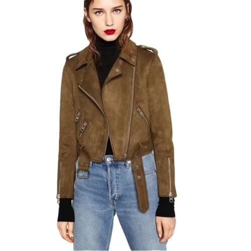 New Autumn Faux Suede Womens Motorcycle Jacket Faux Leather Jackets Women Biker Jackets Slim PU Leather Coat Womens tops