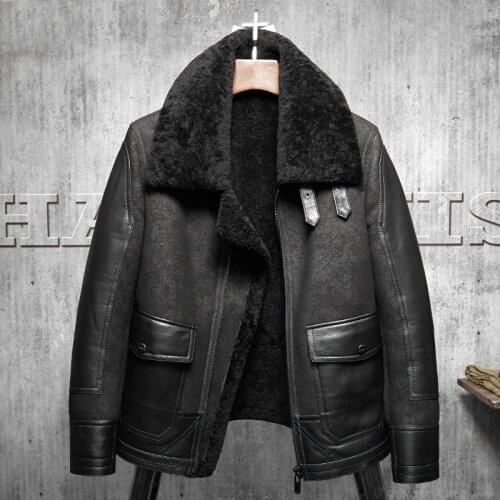 2017 New Original Flying Jacket Black B3 Jacket Shearling Leather Jacket Mens Fur Coat Aviation Leathercraft Pilots Coat