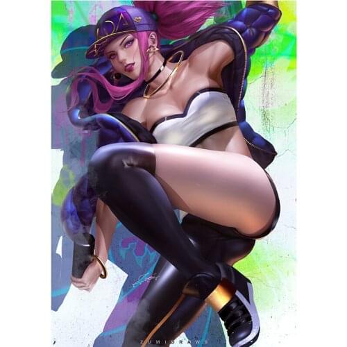 Print Game Purple KDA Akali Sexy Girl Art Canvas Poster Custom Painting 16x24 24x36 Inch Living Room Bedroom Home Wall Picture