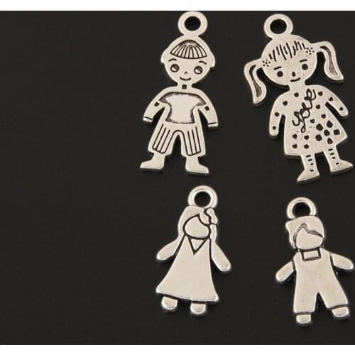 25pcs Charms Lovely Little Girl And Boy Lover Silver Color Pendant For Fit DIY Handmade Jewelry Making Accessorie