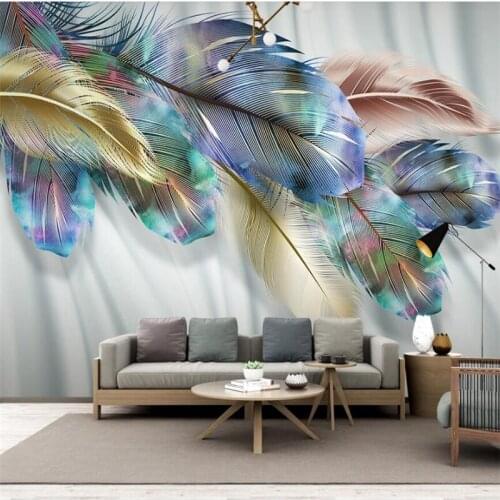 Custom wallpaper 3d modern simple color feather light luxury small fresh TV background wall golden feather wedding room фотообои