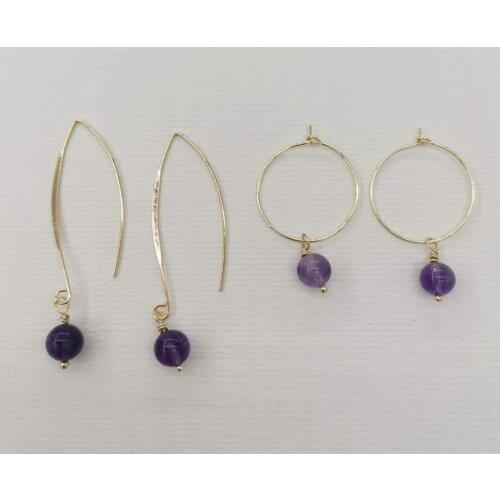 Simple Drop Geniune Amethyst Earrings Purple Violet Natural Stones 14K Gold Filled Hoops Dangle Earrings For Women Jewelry