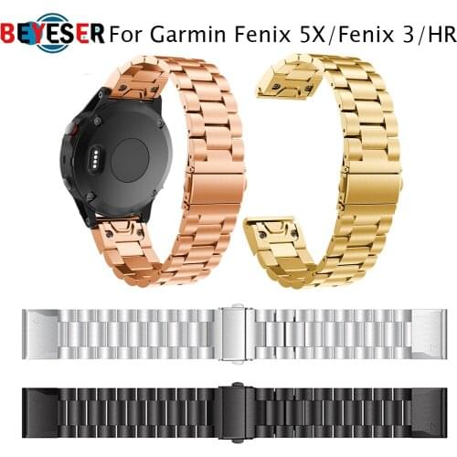 26mm Quick Fit Metal Stainless Steel Watch Band Strap for Garmin Fenix 5X/5X Plus/Fenix 3/3 HR/D2/Descent Mk1 SmartWatch Straps