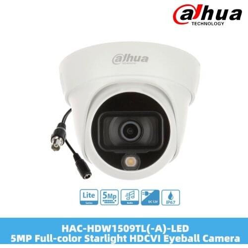 Dahua HAC-HDW1509TL(-A)-LED 5MP Full-color Starlight HDCVI Eyeball Camera 1080P 3.6 2.8mm Fixed Lens Smart IR IP67 Built-in Mic