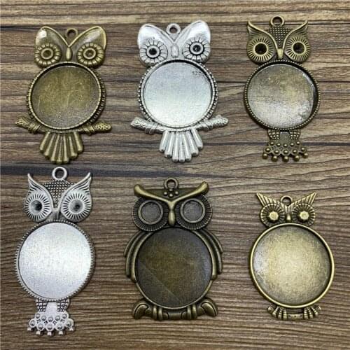 2pcs 25mm Glass Cabochon Owl Shape Alloy Material Cameo Base Setting Jewelry Findings Pendant Bracelet Accessory Jewelry Making