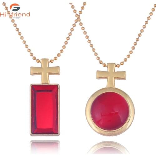 Tanya Degurechaff Red Crystal Cross Necklace Saga of Tanya the Evil Cosplay Gold Chain Pendant for Women Men Couples Gift Jewel