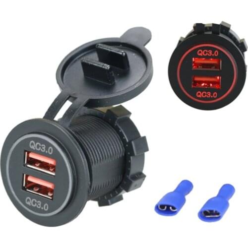 SOONHUA Universal 12V 24V Dual QC 3.0 USB Smart Car Charger Fast Charging for Cellphone Tablet Over With Temperature Protection