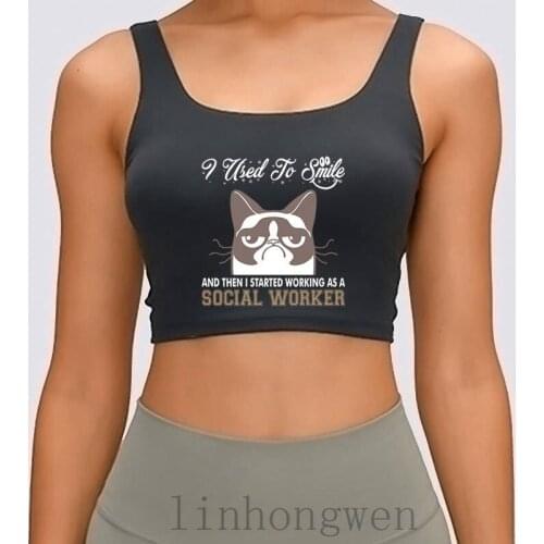 I Used Smile Then Started Working Social Worker Women Tank Top Clothing Designing Crew Neck Breathable Letters Cotton Crop Top