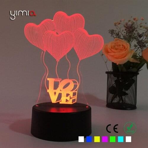 YIMIA Changeable Love Heart Balloons LED Night Light USB Charge 3D Lamp With Touch Key Romantic Atmosphere Bedroom Nightlight
