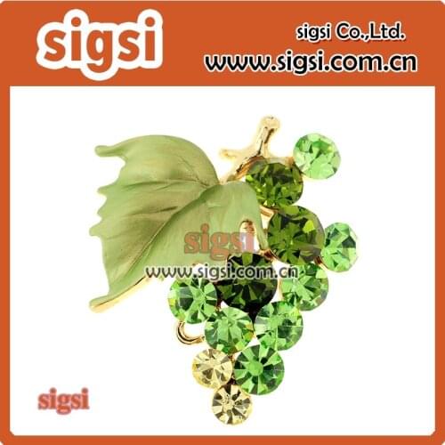 Womens Antique Silvery Tone Amethyst Purple Colored Rhinestones Grapes Fruit Brooch Pin