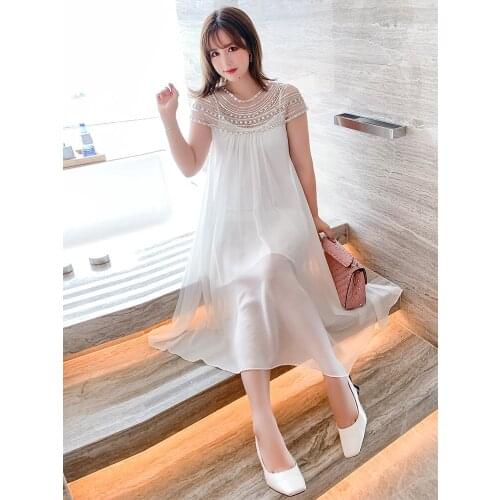 High quality Retro court style Beaded loose dress 2021 summer new