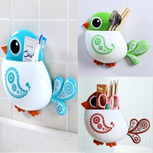 1 Piece Funny Popular Kids Favourite Cartoon Bird Pattern Suction Cup Tooth Brush Holder Bathroom Accessories for Toothbrush