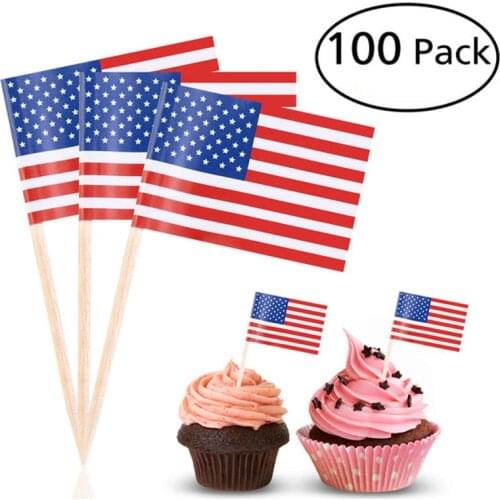 100pcs US Flag Picks American Flag Food Toothpicks Party Accessory
