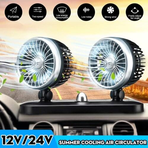 12/24V double head portable electric car sucker car air fan adjustable car fan cooler strong wind car cooler