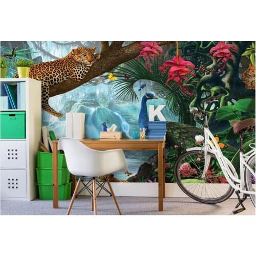 Custom photo 3d wallpaper Non-woven mural The branches leopards peacocks painting 3d wall murals wallpaper for walls 3 d