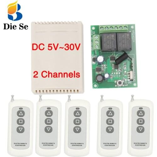 433Mhz Remote Control System Long Range Wireless Smart Switch DC 5V~30V 2CH rf Relay Receiver board and Transmitter for garage
