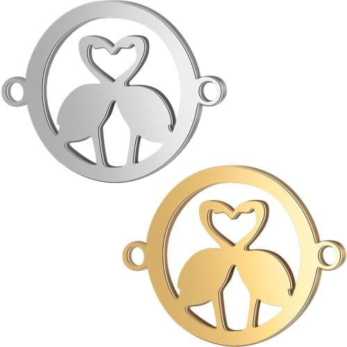 5pcs/lot 17.5*12.5 mm Stainless Steel Bracelet Flamingo Connectors Heart Necklace Pendant Charms DIY Jewelry Findings Handmade